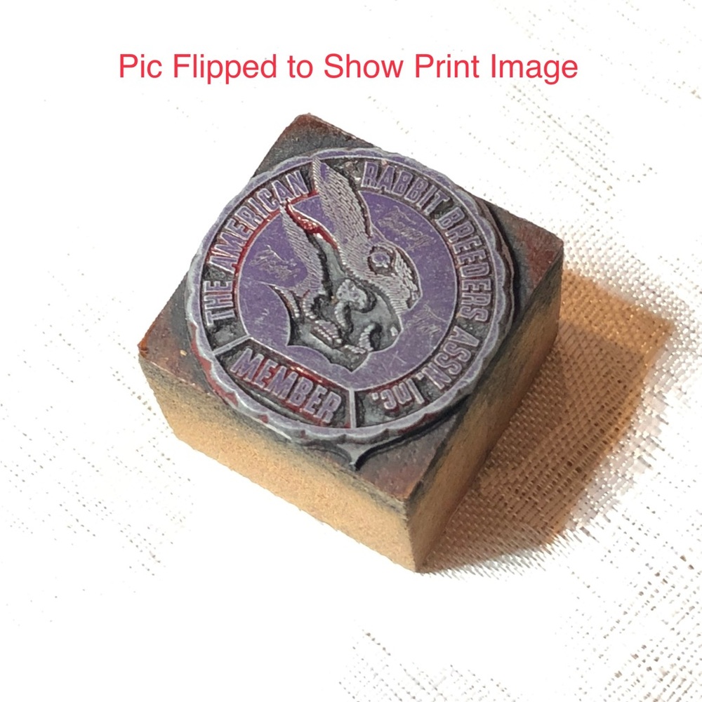Antique Wooden Print Block The American Rabbit Breeders Assn. Inc. Member